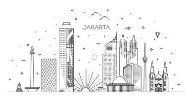 Landmark 'lı Jakarta City manzarası. Endonezya