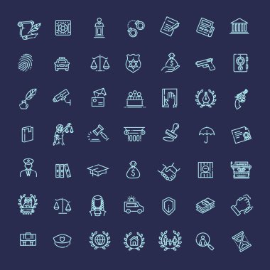 Yasal, hukuk ve adalet vektör simge seti