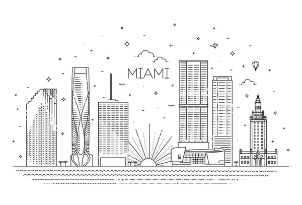 Miami city skyline, illustrazione vettoriale, design piatto — Vettoriale Stock