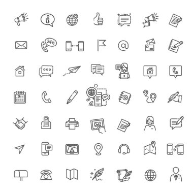 İnce çizgiler ağ simgeleri ayarlandı - Bizimle irtibata geçin