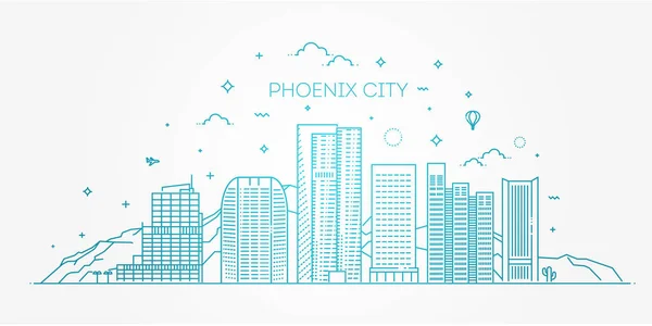 Skyline Phoenix, silhouette dettagliata — Vettoriale Stock
