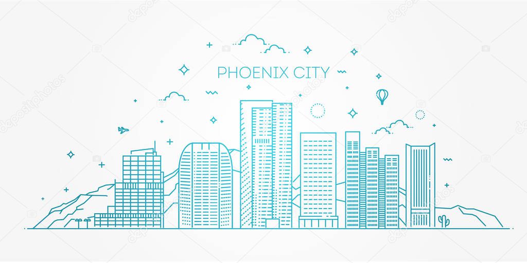 Phoenix skyline, detailed silhouette