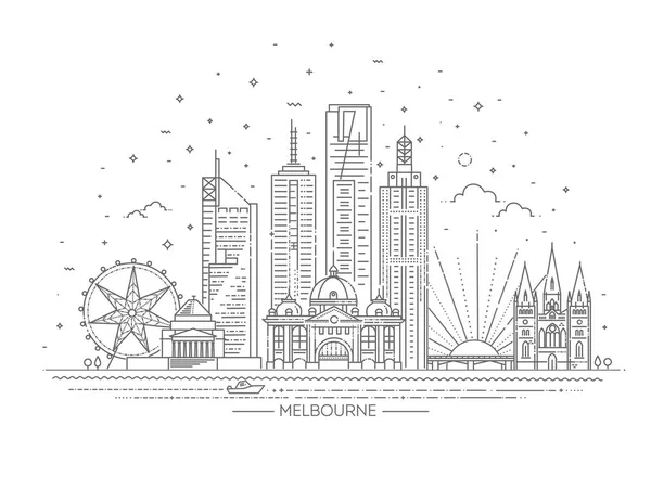 Melbourne Australia City Skyline on White Background (en inglés). Ilustración vectorial — Vector de stock