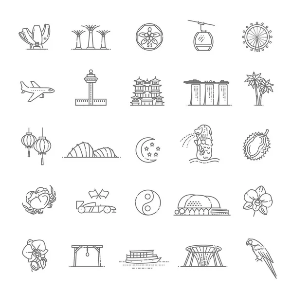 Singapore icon set, dunne lijn icoon. Singapore Symbolen — Stockvector