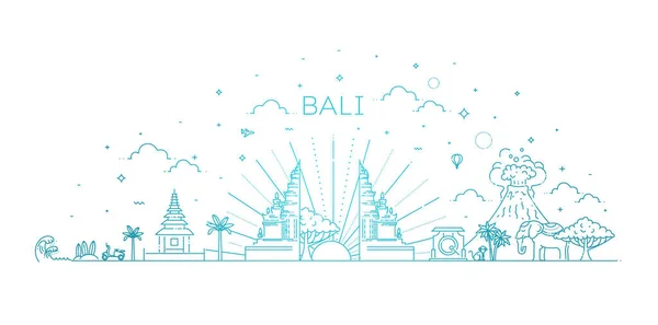 Bali banner de viagem com marcos famosos. Ilustração vetorial —  Vetores de Stock