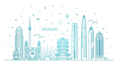 Outline Wuhan China City Skyline. Vector Illustration clipart