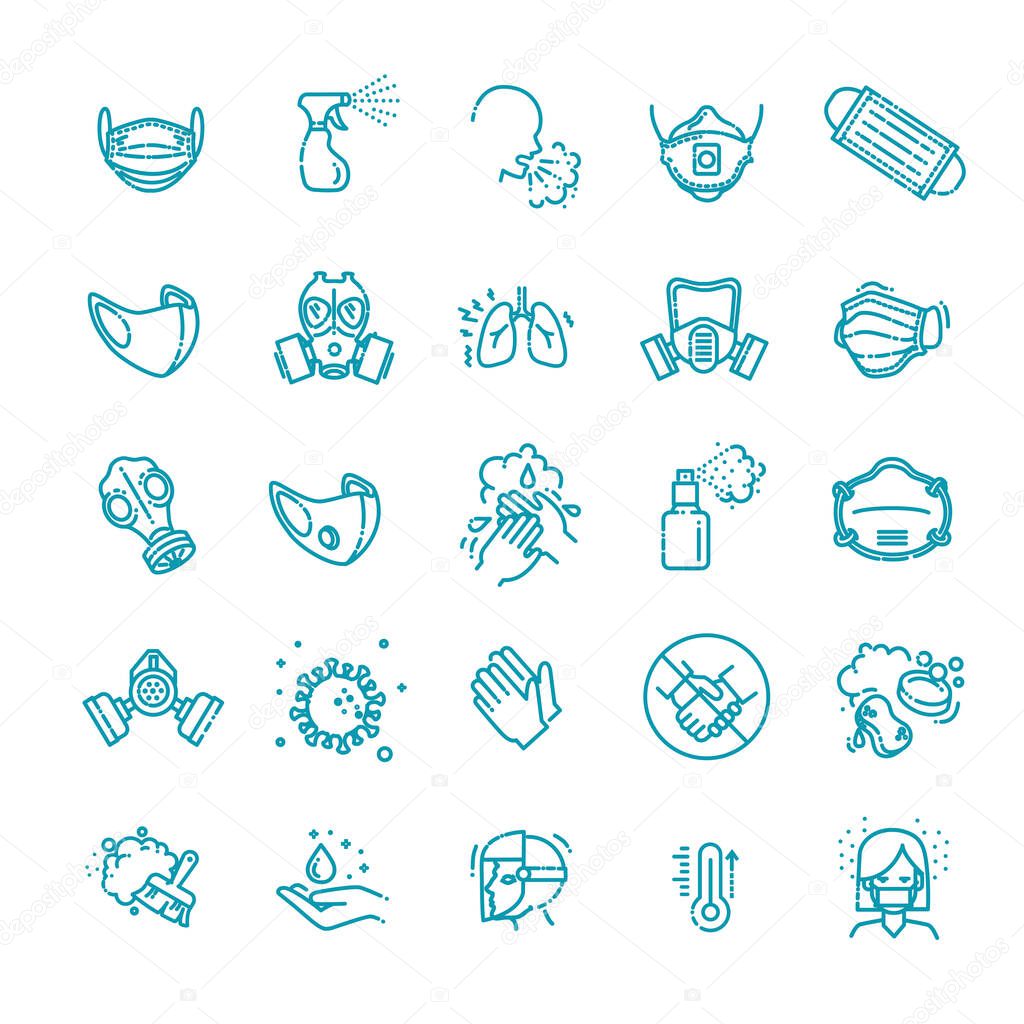 Virus related icons. Thin vector icon set