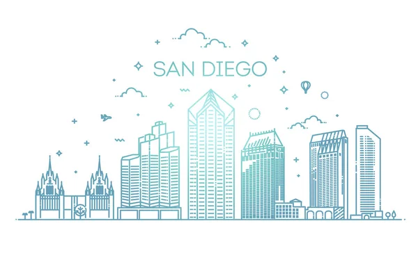 Linear San Diego cidade skyline vetor fundo —  Vetores de Stock