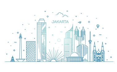 Landmark 'lı Jakarta City manzarası. Endonezya