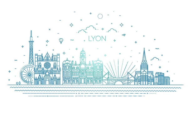 Lyon skyline com panorama em fundo branco —  Vetores de Stock