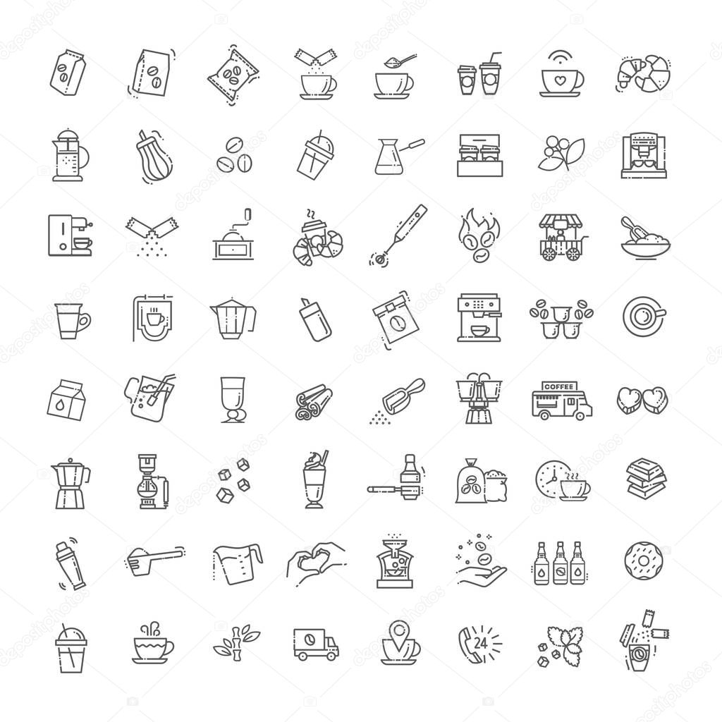 Coffee icons set. Thin line design