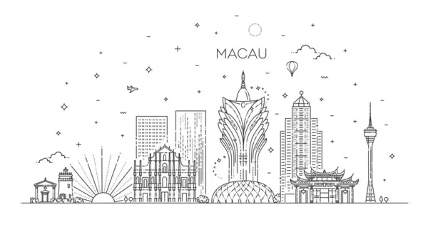 Linha do horizonte de Macau, China. Linha de arte —  Vetores de Stock