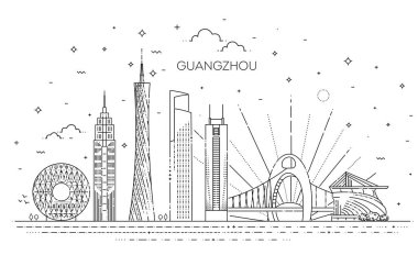Guangzhou ufuk çizgisi, vektör çizimi doğrusal biçiminde