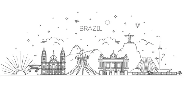 Brasilien Architektur Vektorlinie Skyline — Stockvektor