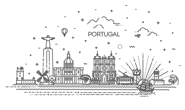 Portugal lijn skyline met panorama in witte achtergrond — Stockvector