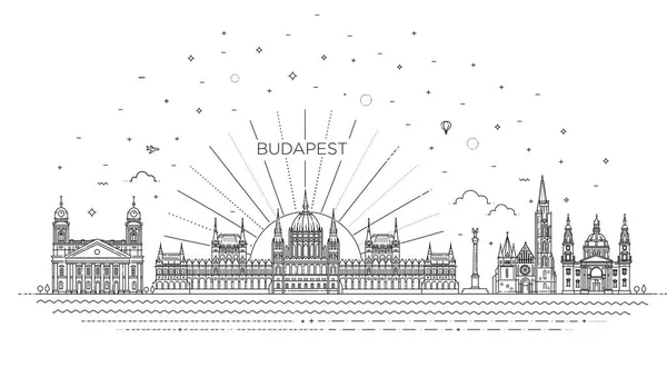 A történelmi épület vékony vonalú ikonjának magyar úticélja — Stock Vector