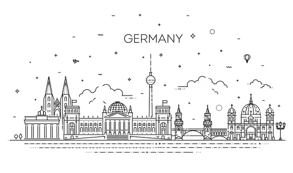 Paisaje urbano con todos los edificios famosos. Alemania skyline composición para el diseño — Vector de stock