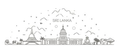 Beyaz arkaplanlı panorama ile Sri Lanka çizgisi ufuk çizgisi