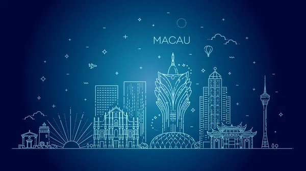 Macau Skyline, China. Linienkunst — Stockvektor