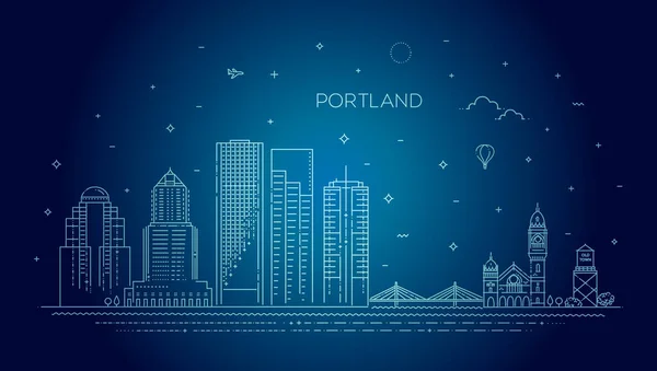 Oregon, Portland línea horizonte vector ilustración — Vector de stock