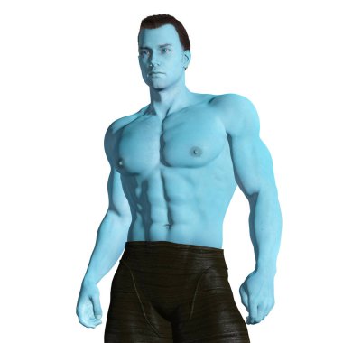 Romantik mavi derili uzaylı adam poz.