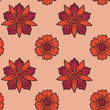 Ürkütücü kafatasları, tüyler ürpertici canavarları ve renkli çiçekleri olan kusursuz el çizimi desen. Cadılar Bayramı partileri için mükemmel, Da de los Muertos, gotik tekstil tasarımı, alternatif moda, ambalaj kağıdı, davetiyeler, duvar kağıtları.