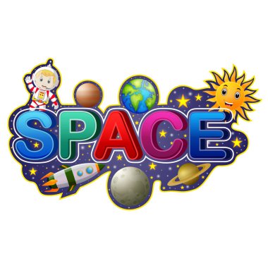 Astronot ile word alanı için yazı tipi tasarım