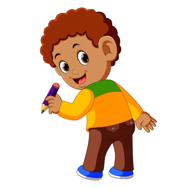 Πίσω Αγόρι Κρατάει Μολύβι — Διανυσματικό Αρχείο