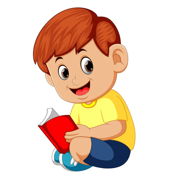 Roztomilý Chlapec Čtení Knihy — Stockový vektor