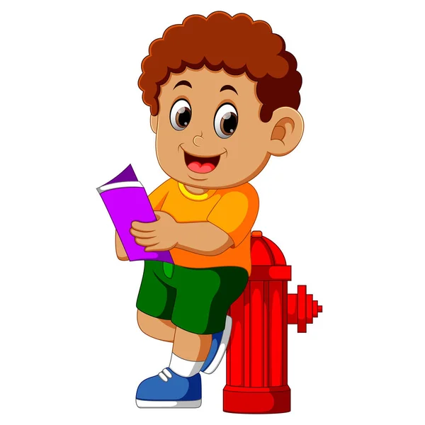 Happy Boy Reading Book — Stock Vector