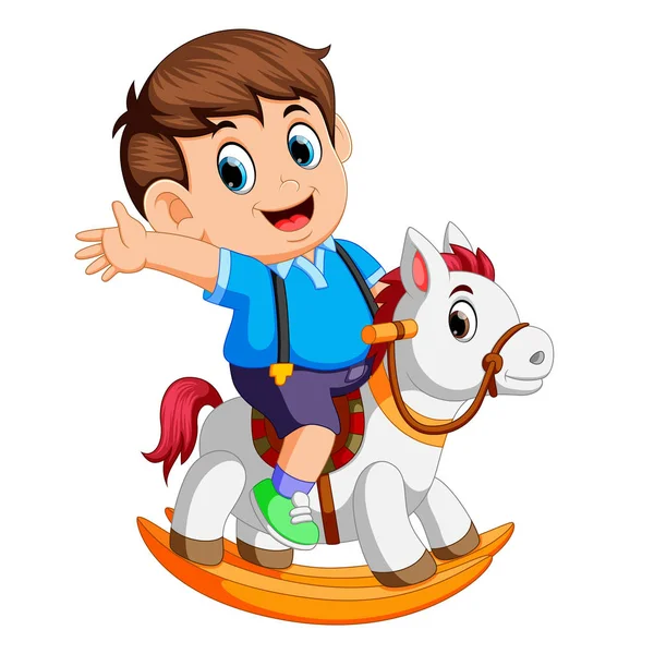 おもちゃの馬のかわいい男の子 — ストックベクタ