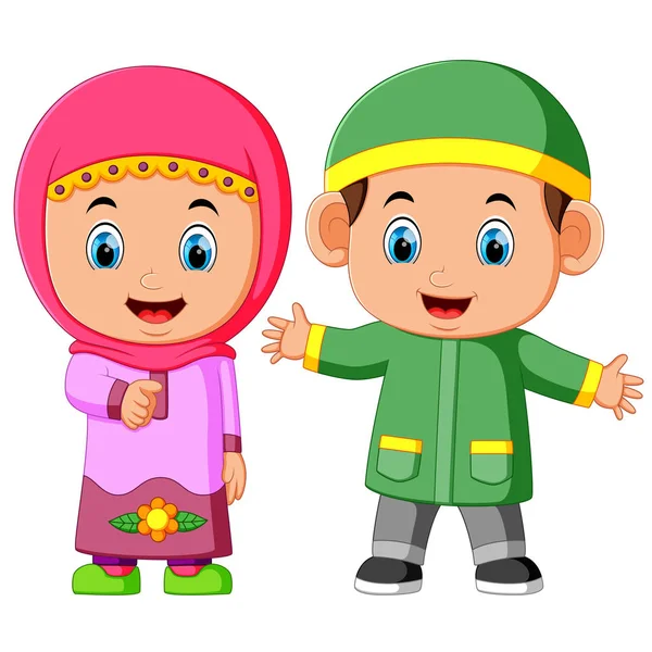 Feliz Criança Muçulmana Desenhos Animados —  Vetores de Stock