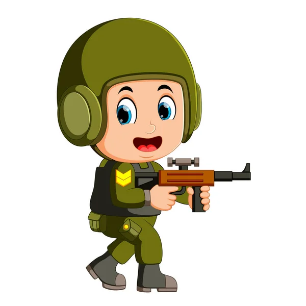 Soldado Valiente Con Arma — Vector de stock