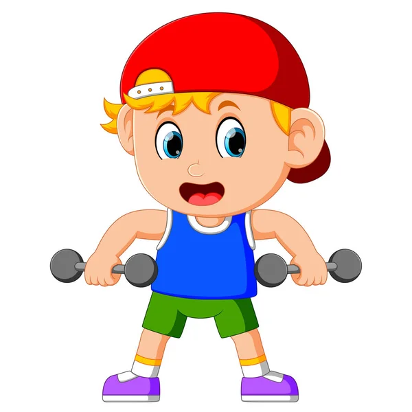 Young Boy Doing Weightlifting — Stock Vector