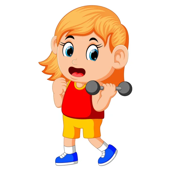 Happy Girl Doing Weightlifting — Stock Vector