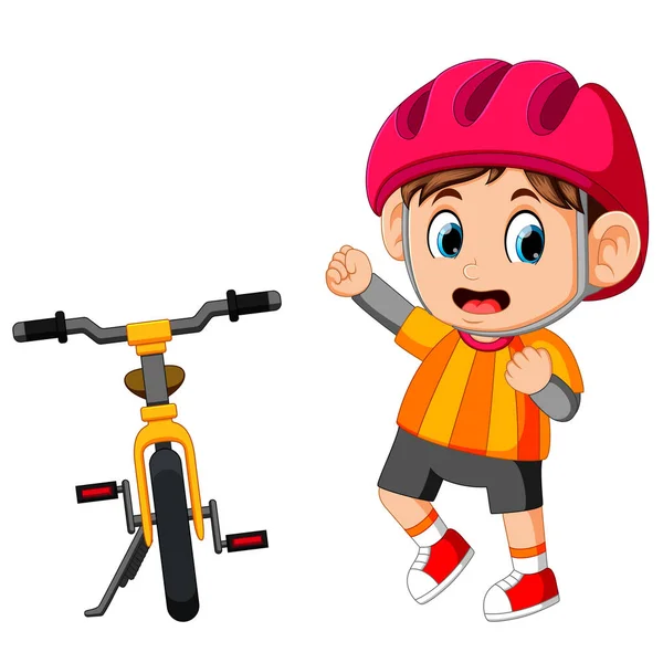 Boy Posing Bicycle — Stock Vector