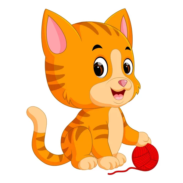 Cat Playing Ball Yarn — Stockvector