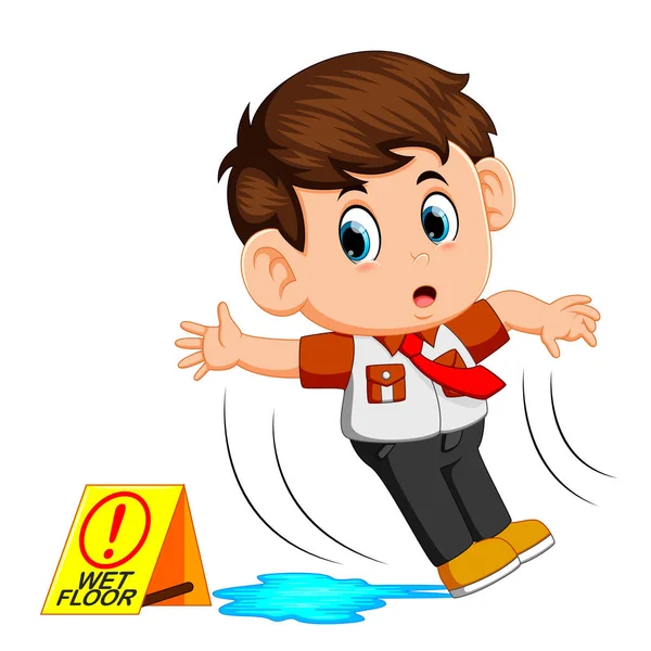 Boy Slipping Wet Floor — Stock Vector