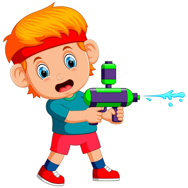 Çocuk su tabancasıyla oynuyor.