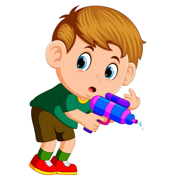 Jongen Speelt Met Waterpistool — Stockvector