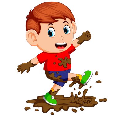 Küçük çocuk zevk çamurda oynamak