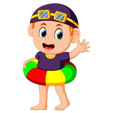 renkli şişme yüzüklü komik çocuk