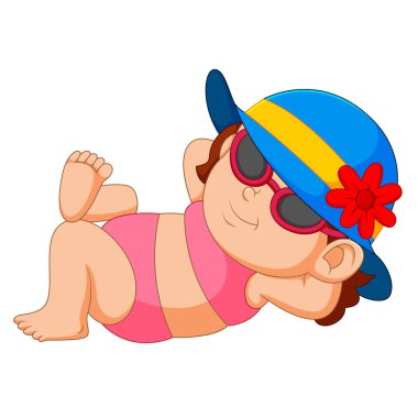 Kadın bikini ve güneş şapkalı rahatlatıcı sunny Beach