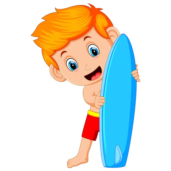 Schattig Surfer Man Houdt Surfplank — Stockvector