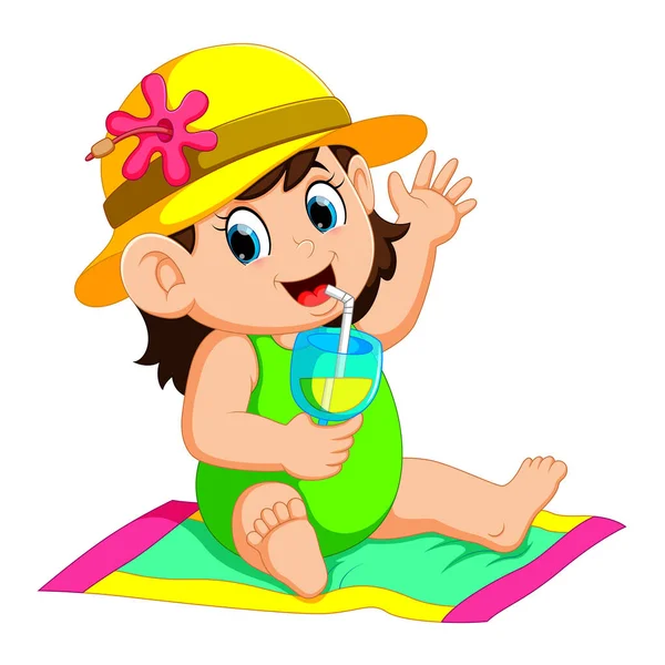 Mutlu kadın bir bikini ve bir kokteyl tutan güneş gözlüğü takıyor