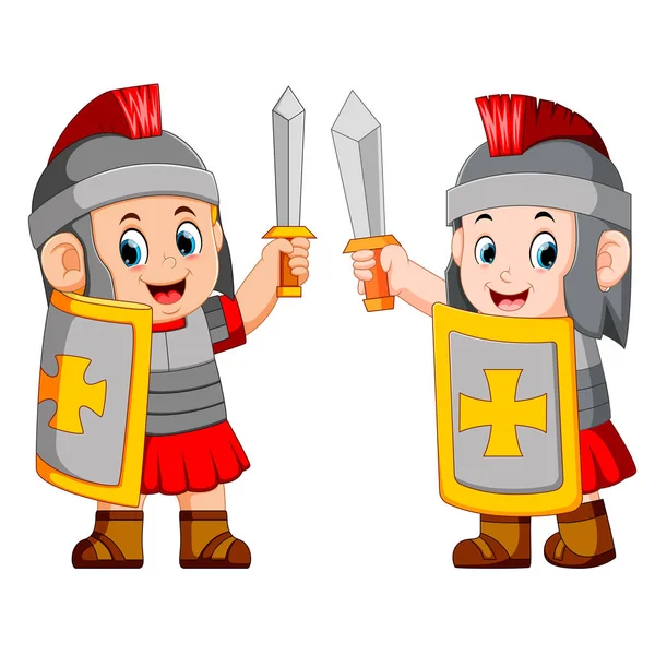 Soldat Romain Avec Épée Debout — Image vectorielle