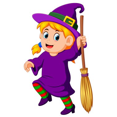 kız cadı bir süpürge ile