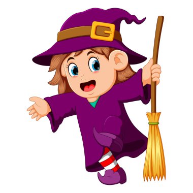 kız cadı bir süpürge ile