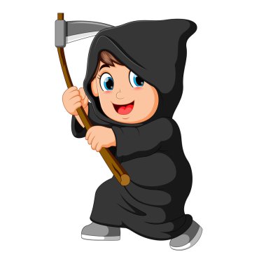 tırpan ile azrail kostüm giyen çocuk