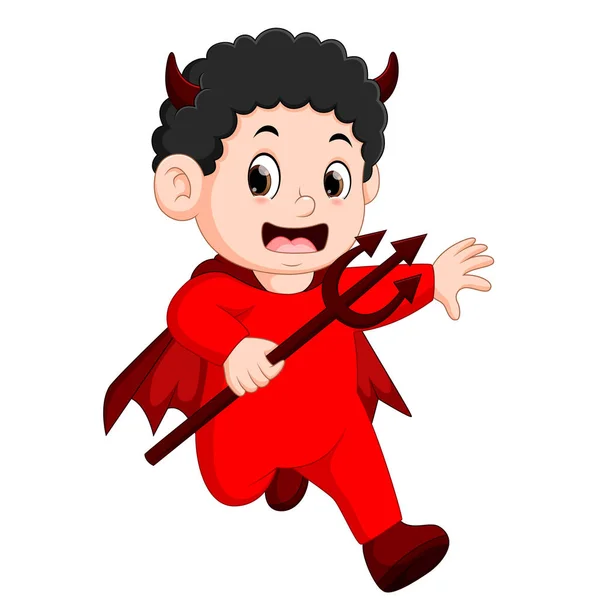 Niños Pequeños Disfrazados Halloween Diablo Rojo — Vector de stock